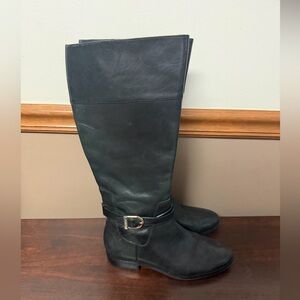 Cole Haan Black Leather Riding Boots Low Heel Buckle Women’s 8